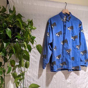 VINTAGE | Oversize Graphic Cow Print Button Down